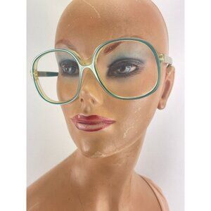 Vintage 80s oversized green eyeglasses frame, green gold iridescent, NO LENS